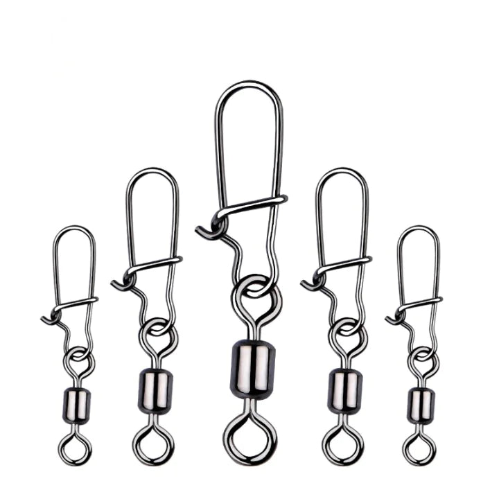 50 Pieces Fishing Swivel Stainless Steel With Snap Fishhook